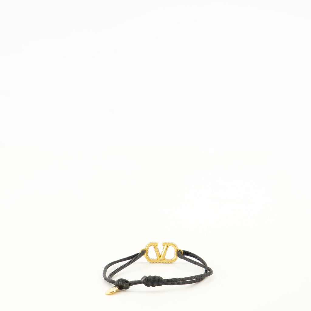 Bijoux VLogo-Armband aus Baumwolle und Swarovski®-Kristallen Valentino Garavani Noir Femme