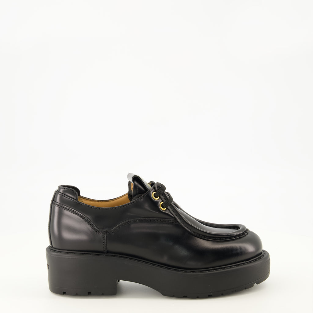 Chaussures plates 블랙 가죽 시티 슈즈 Miu Miu Noir Femme