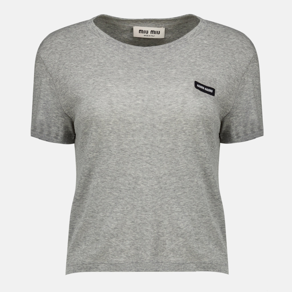 T-shirts T-Shirt in Jersey Cotele Grigia Miu Miu Gris Femme