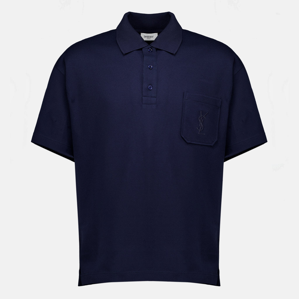Polos Polo en piqué de coton bleu marine Saint Laurent Bleu foncé Homme