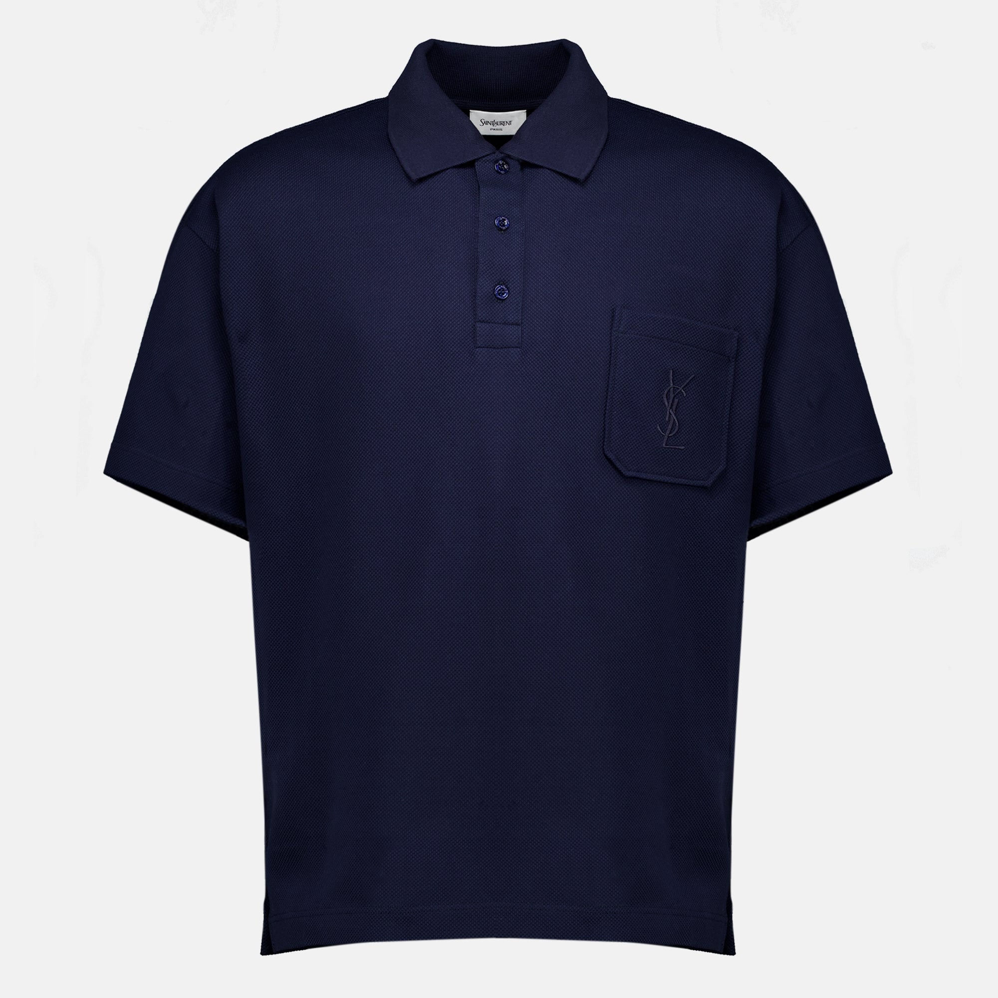 Polos Polo en piqué de coton bleu marine Saint Laurent Bleu foncé Homme