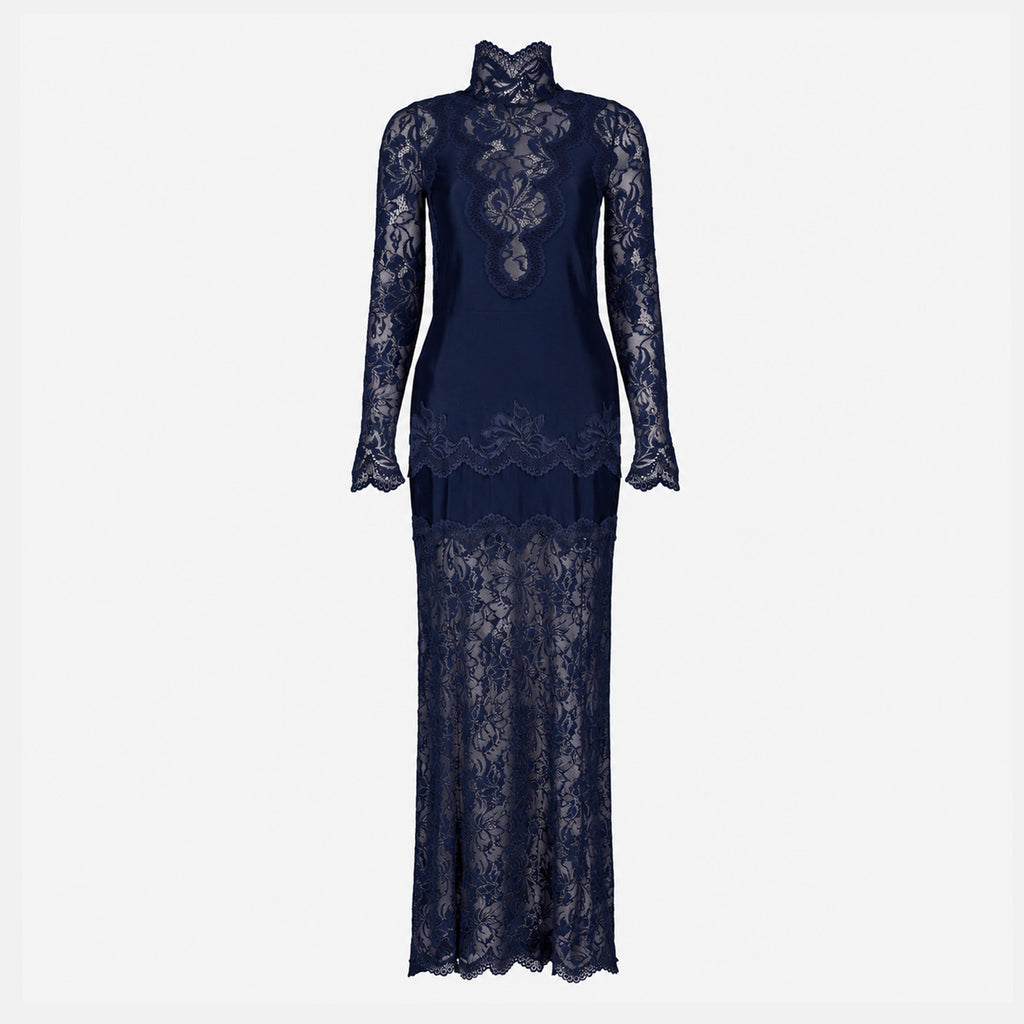 Robes Vestido Longo em Renda Azul Marinho Rabanne Bleu foncé Femme