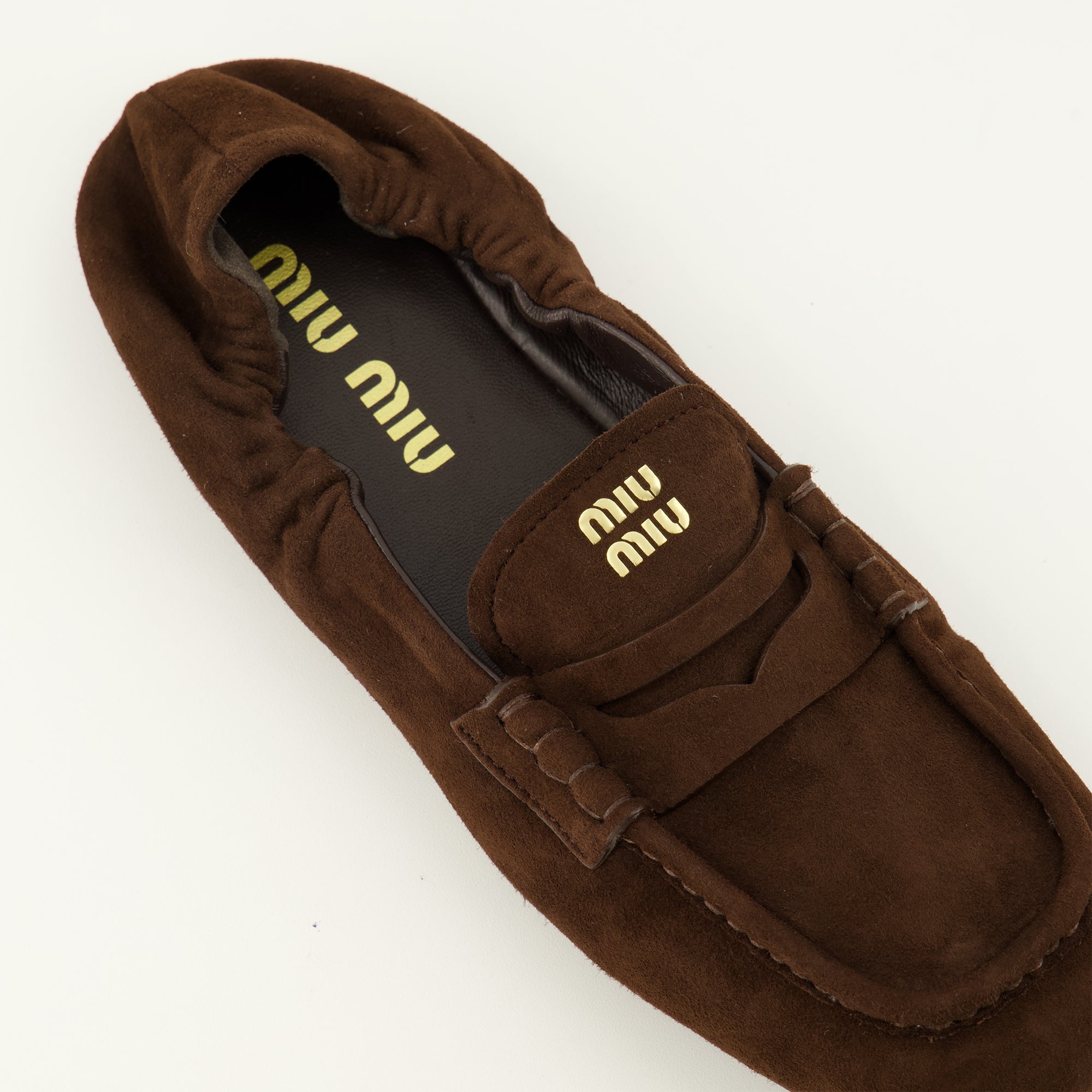 Mocassins Mocassini Ruches in Suede Marrone Miu Miu Marron Femme