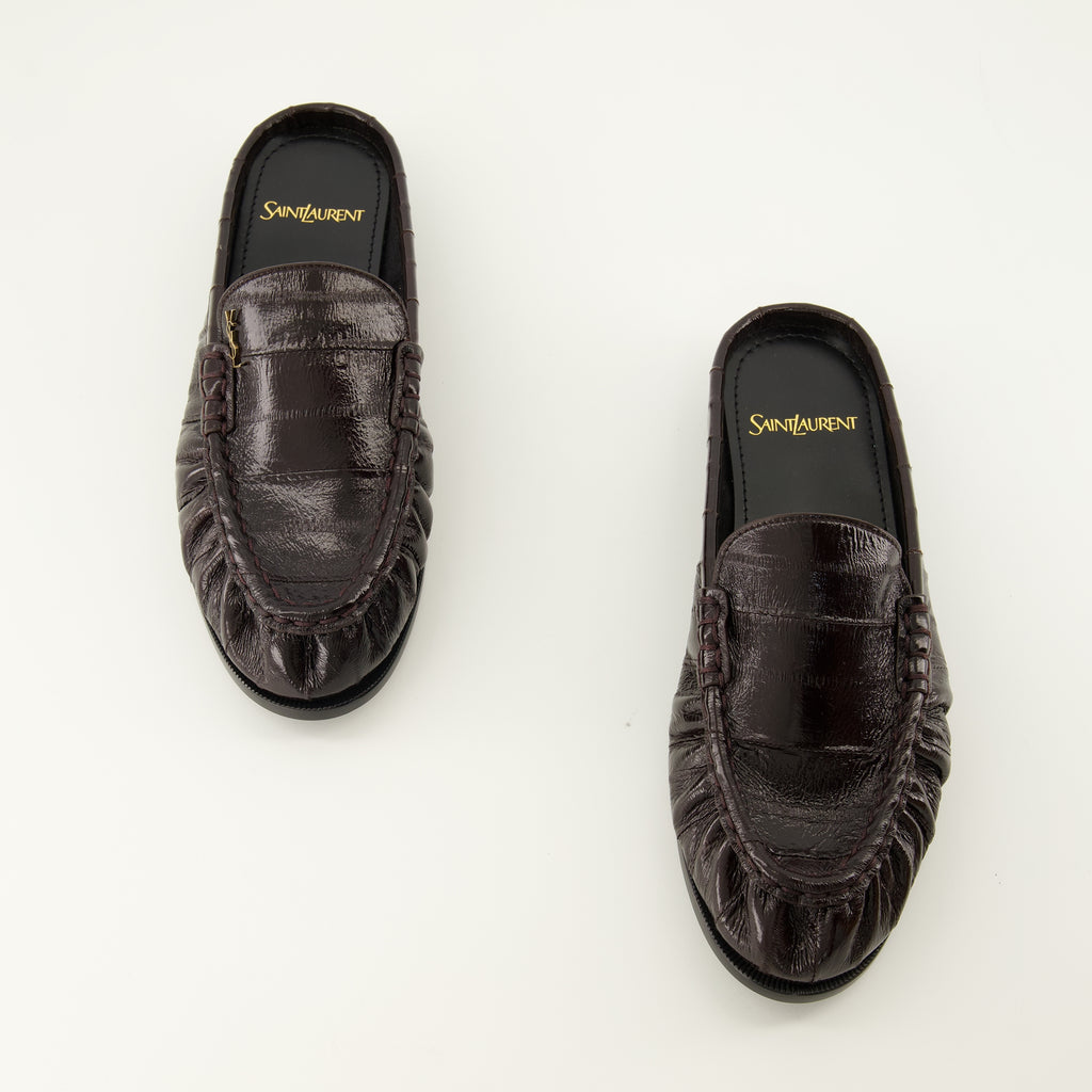 Chaussures ouvertes Mocassini Mules in Pelle Marrone Saint Laurent Marron Femme