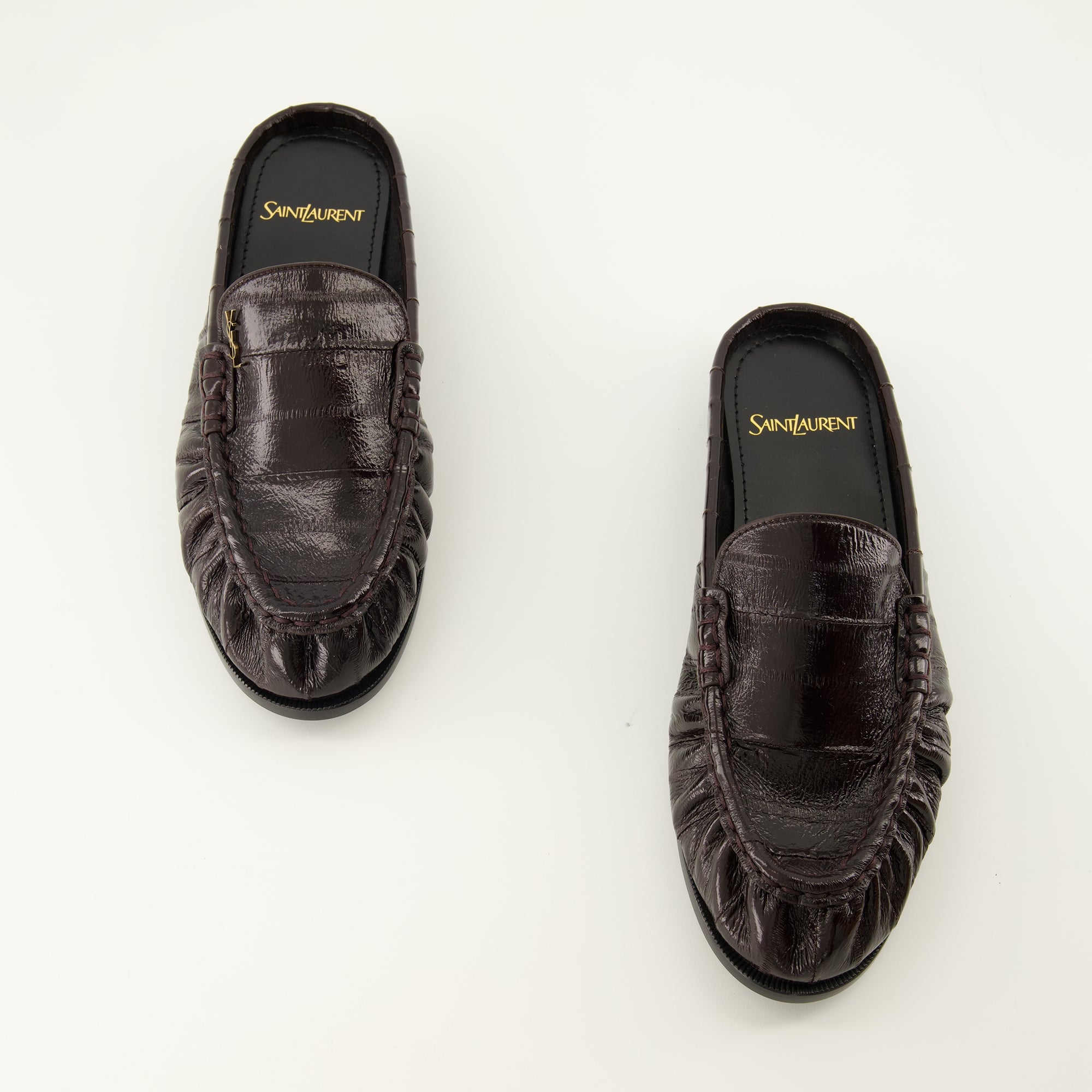 Chaussures ouvertes Mules Loafers de Couro Castanho Saint Laurent Marron Femme