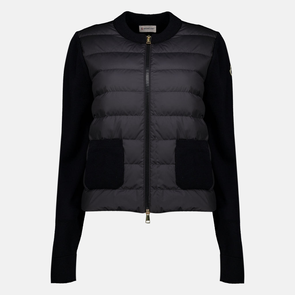 Maille Quilted zip cardigan in black wool Moncler Noir Femme