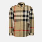 Camisas Camisa à Geométrico em Xadrez Burberry Bege Homme