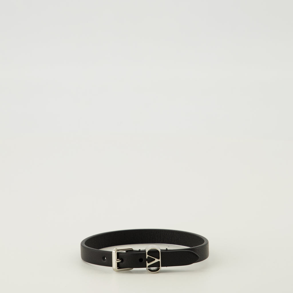 Image de l'article Bracelet Ovalette en cuir noir de la marque Valentino Garavani pour Homme - Saison Printemps-Été 2026 - Vue de Face