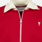 Sweatshirts Giacca in Cotone Rossa con Zip Ami PARIS Rouge Unisexe