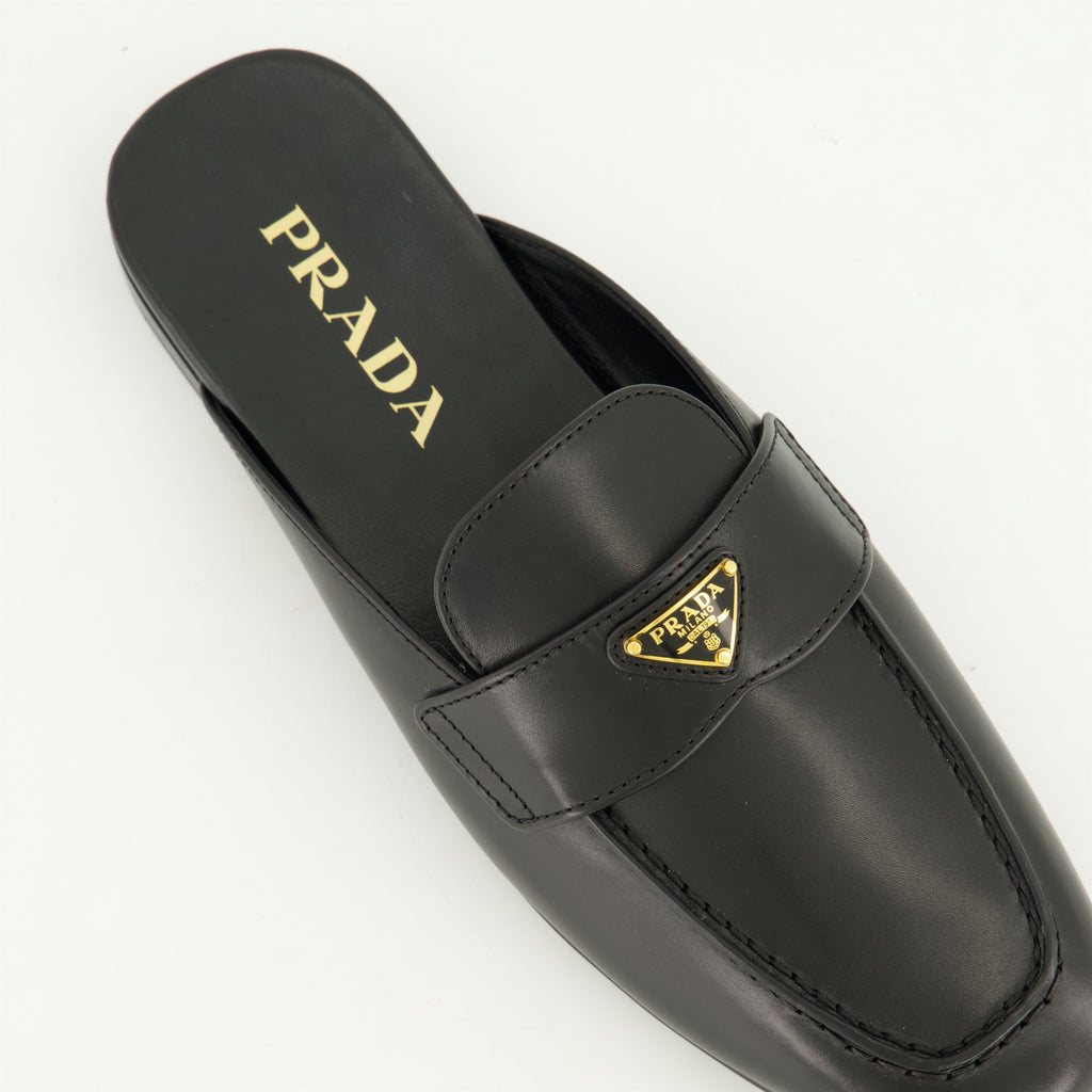 오픈 슈즈 가죽 뮬 Prada 검은색 Femme