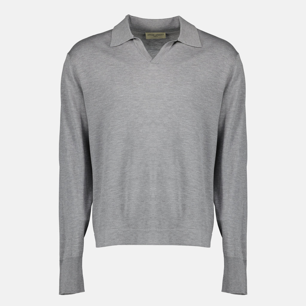 Image de l'article Polo Simone gris en lyocell et laine de la marque Officine Générale pour Homme - Saison Printemps-Été 2026 - Vue de Face