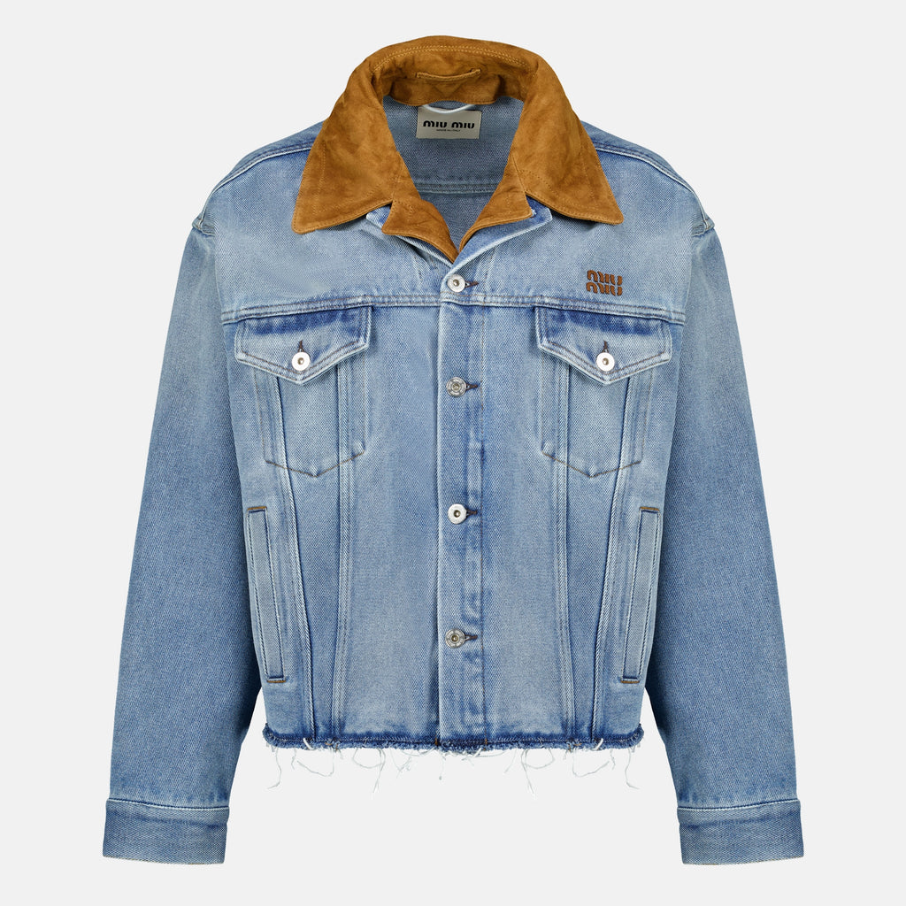 Vestes Giacca in Denim Blu e Suede Miu Miu Bleu Femme
