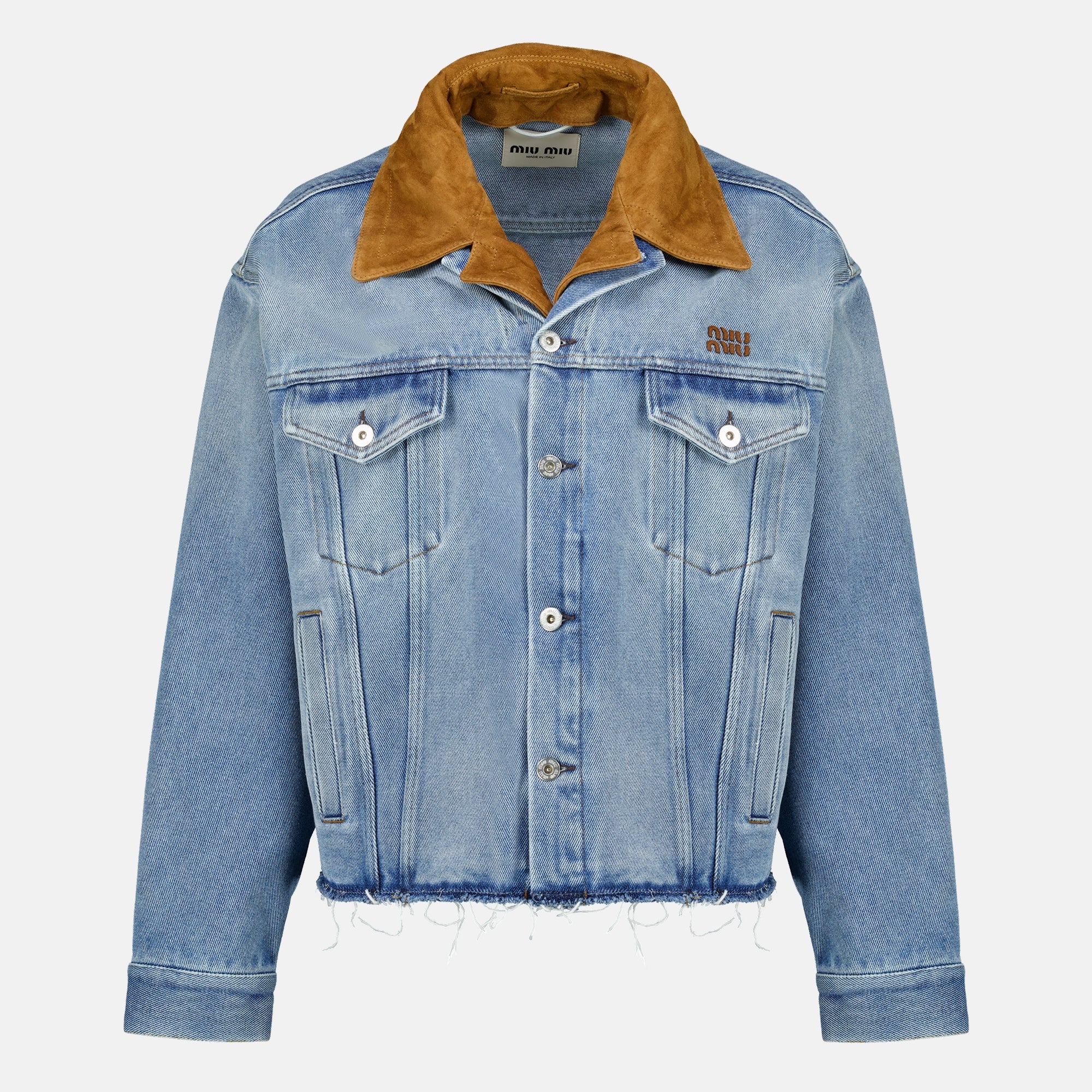 Vestes Blouson en denim bleu et suède Miu Miu Bleu Femme