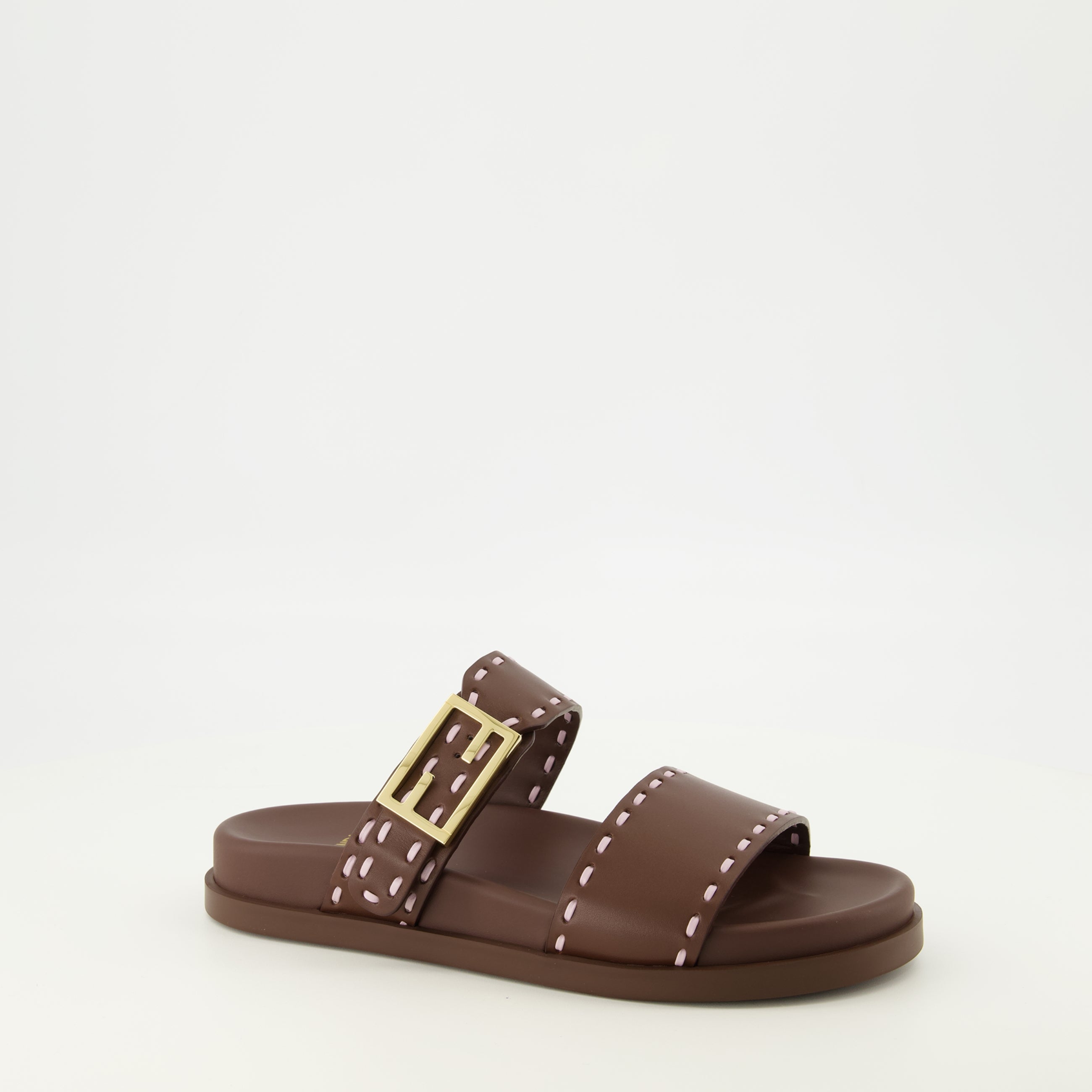Chaussures ouvertes Sandálias de Couro Castanhas Fendi Feel Fendi Marron Femme