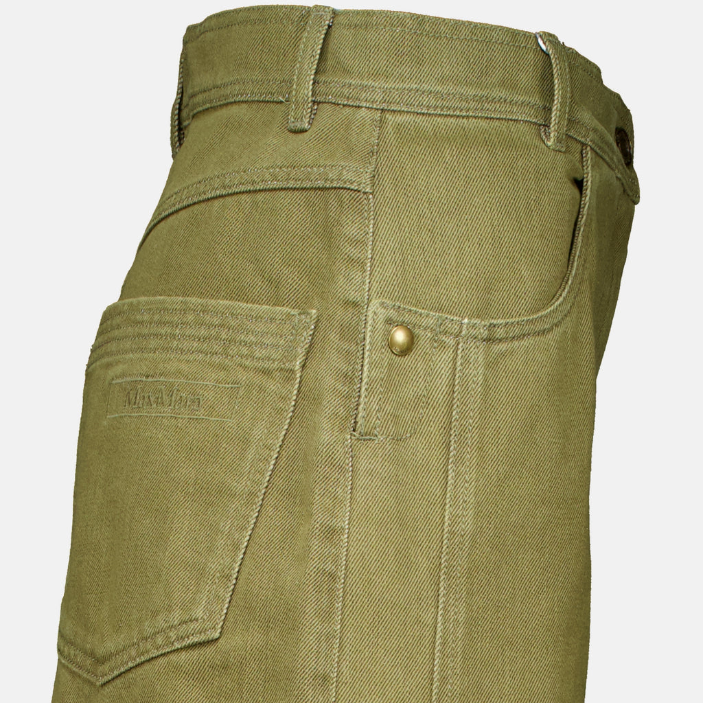 Pantalons Calças Bull de Algodão Kaki Max Mara Kaki Femme