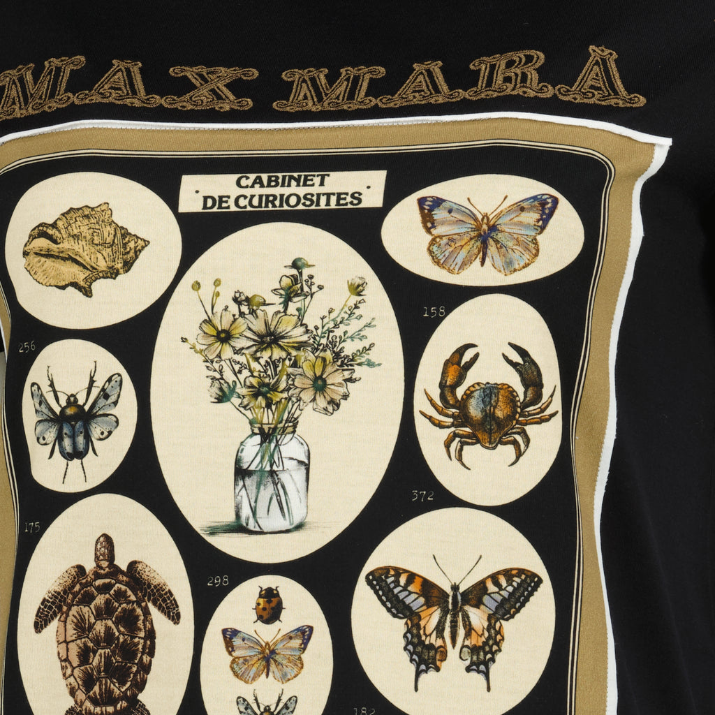 Immagine della T-shirt in cotone nero stampato di Max Mara per donna - Stagione Primavera-Estate 2026 - Vista Dettagliata 1