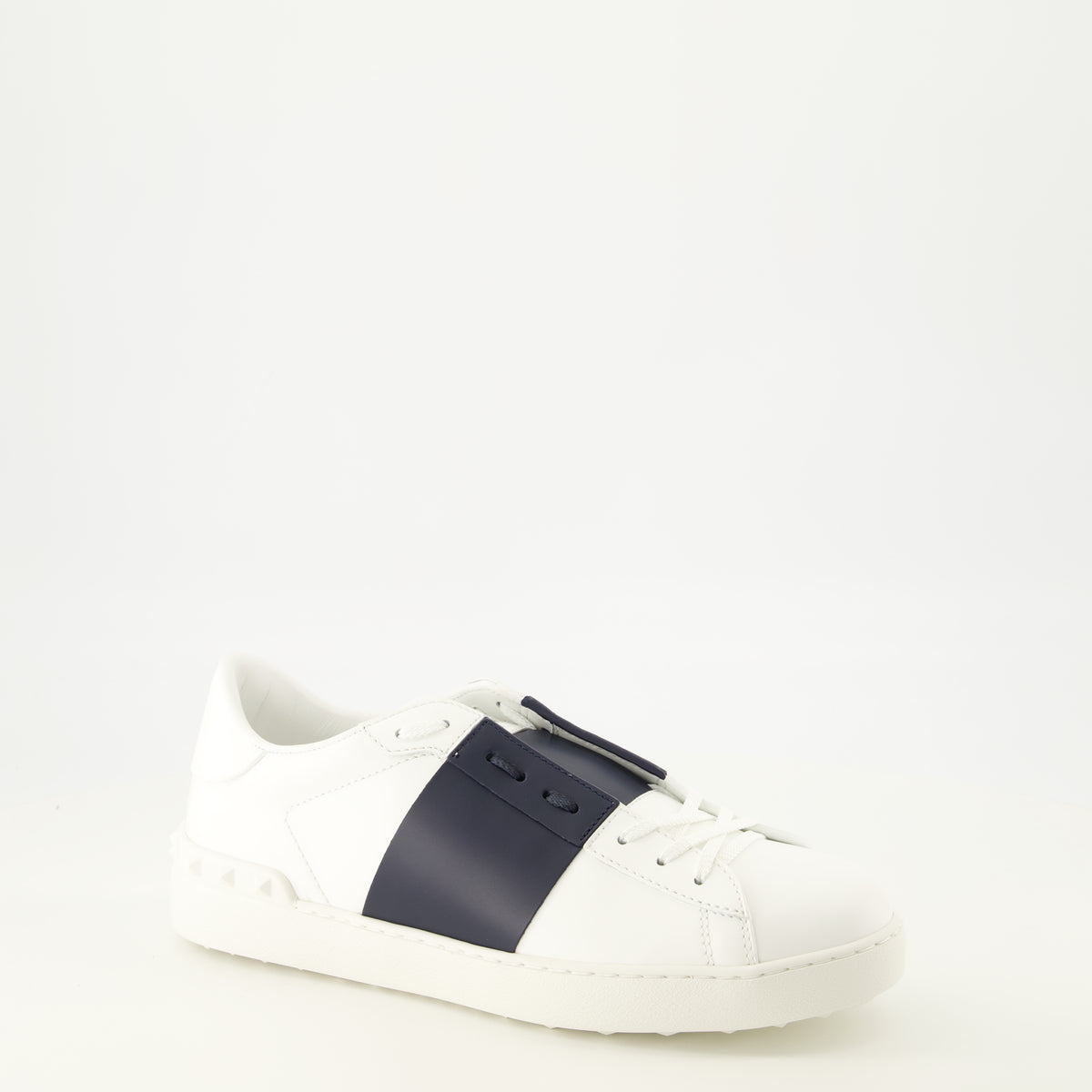Baskets White and Navy Blue Open Sneakers Valentino Garavani Blanc Homme