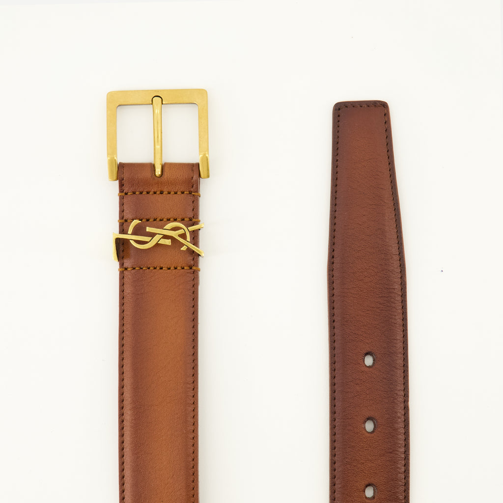 Ceintures Cinta de Couro Castanha Cassandre Vadim Saint Laurent Marron Homme