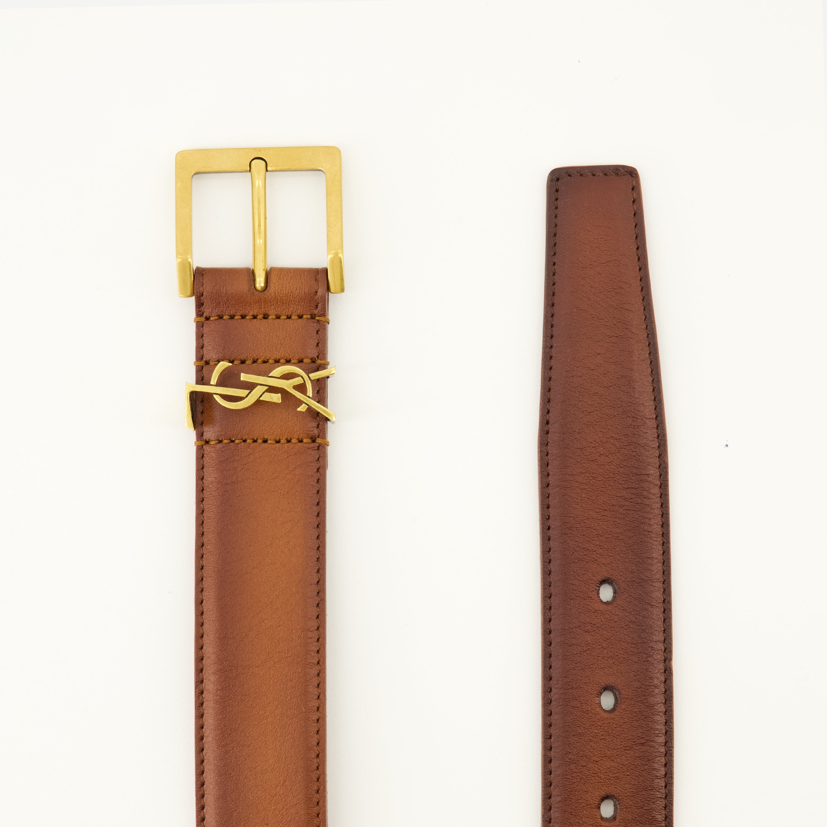 Ceintures Cassandre Vadim Brown Leather Belt Saint Laurent Marron Homme