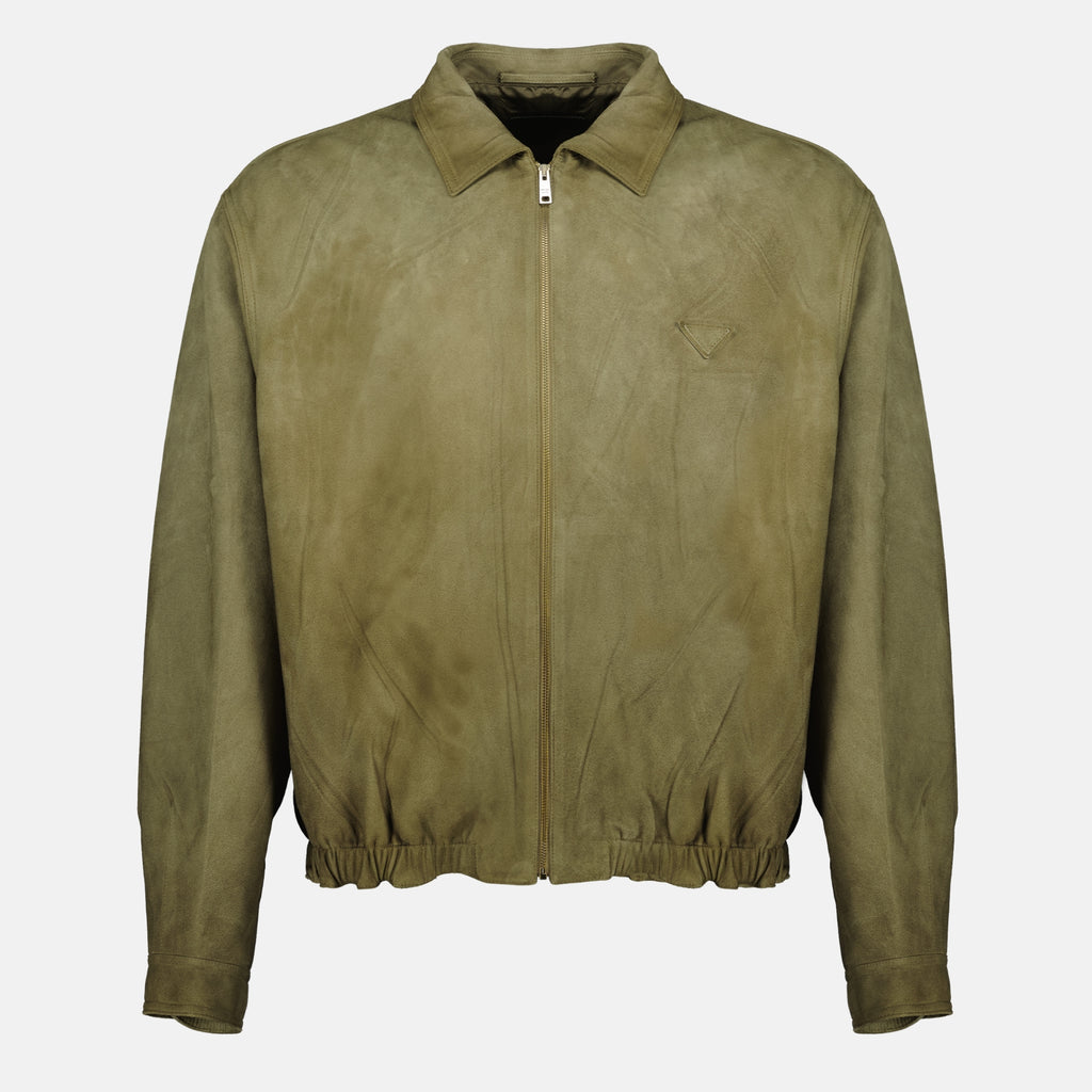Manteaux Veste kaki en veau velours Prada Kaki Homme