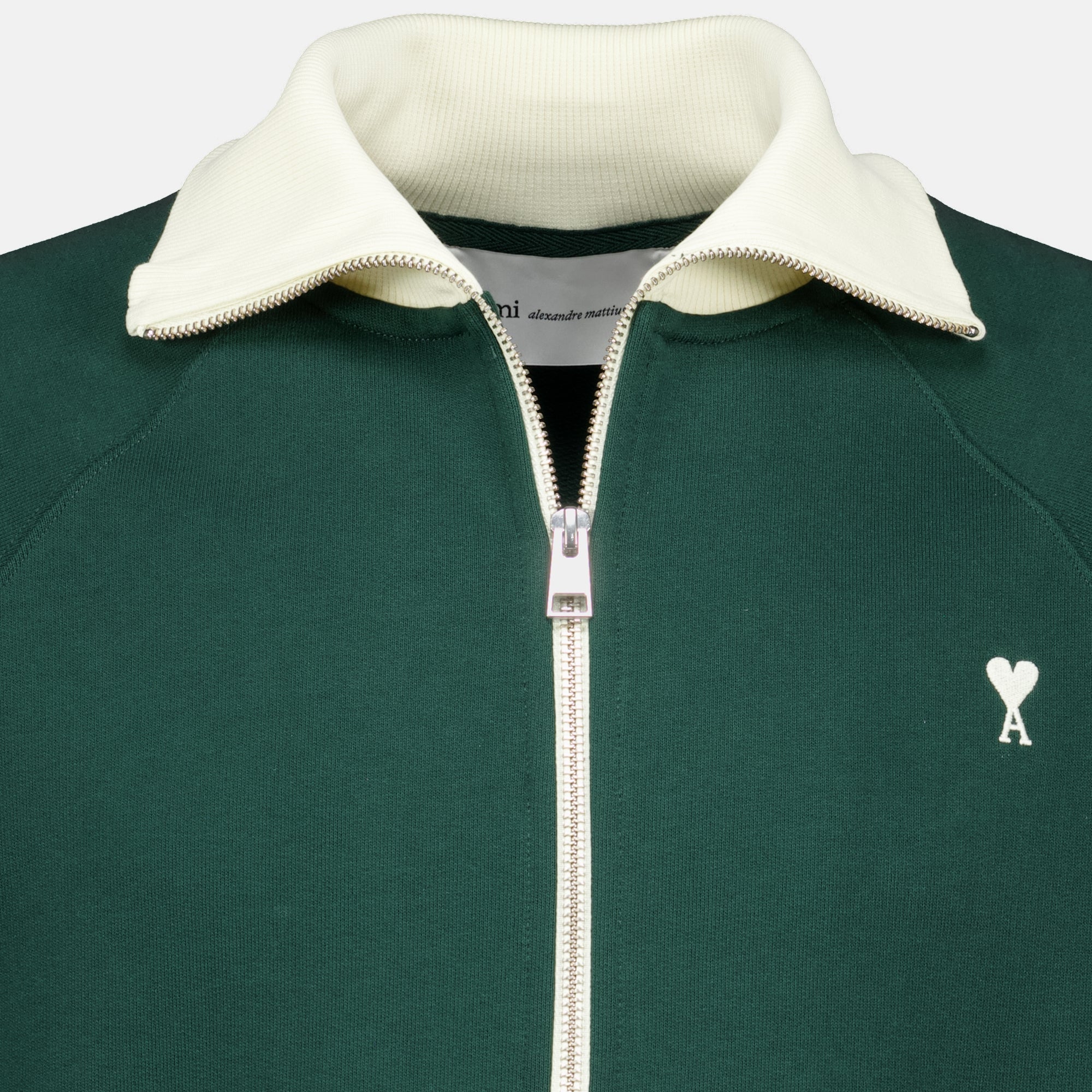 Sweatshirts Chaqueta de algodón verde con cremallera Ami PARIS Vert Unisexe