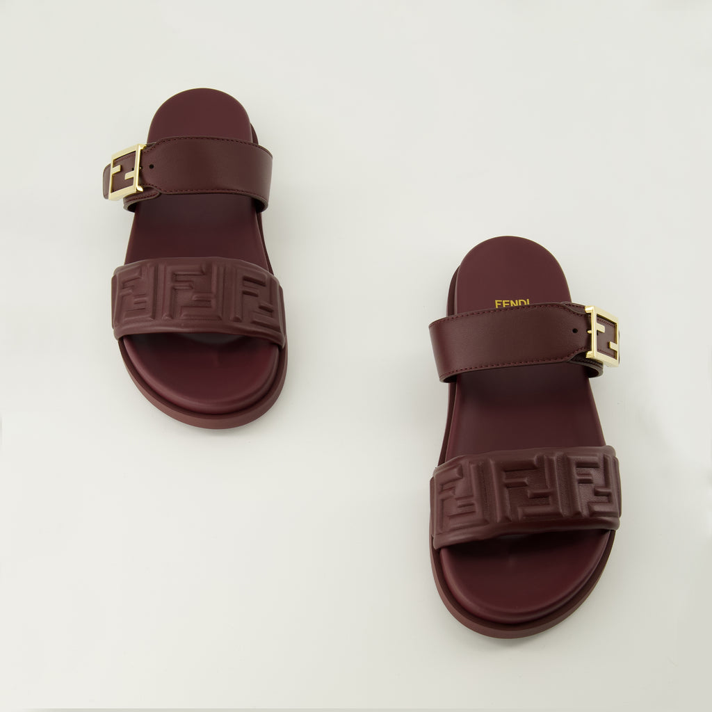 Image of the Fendi Women's Feel Bordeaux Sandals - Spring-Summer 2026 - Top view of pair of shoes