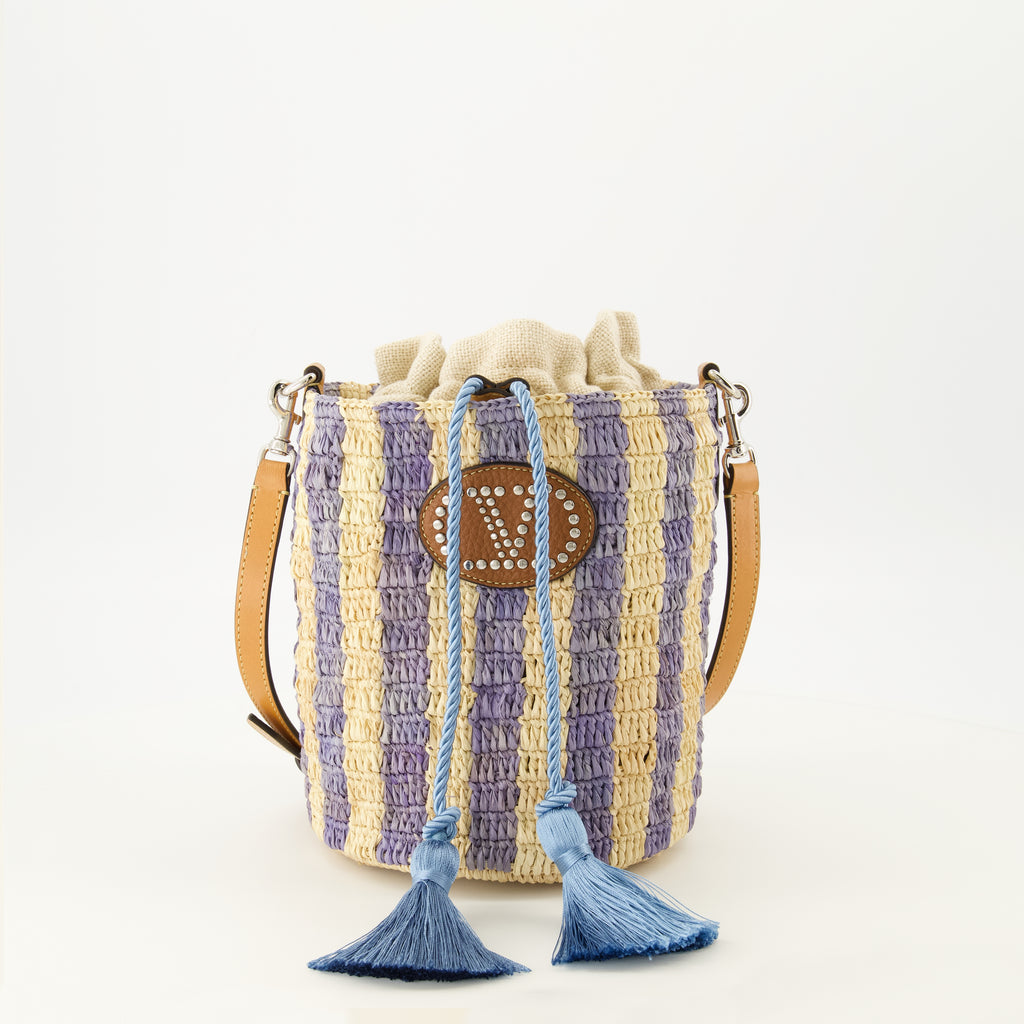 Sacs seau Petit sac seau en raphia à motif rayé bleu Valentino Garavani Bleu Femme