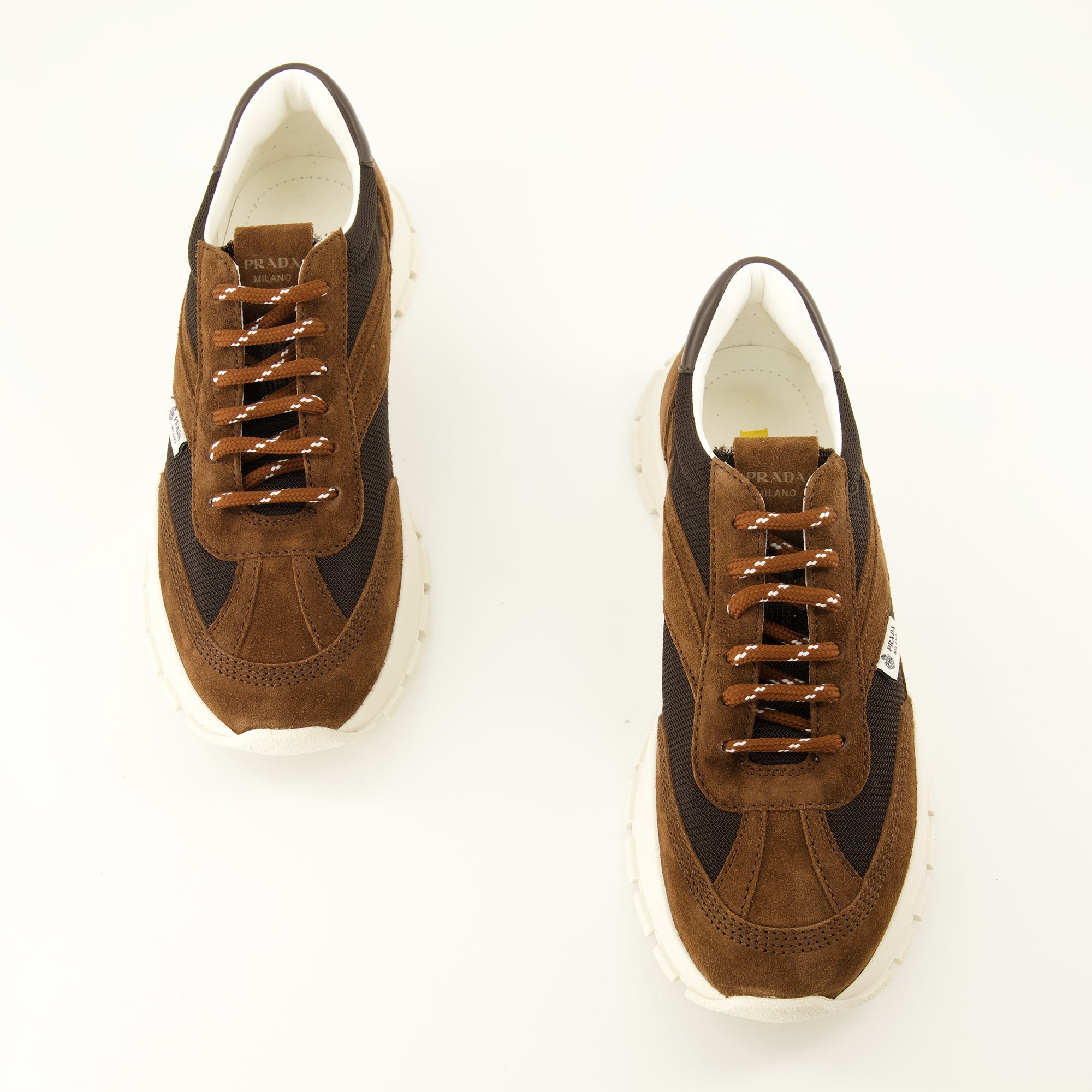 Baskets 브라운 메시와 스웨이드 스니커즈 Prada Marron Femme