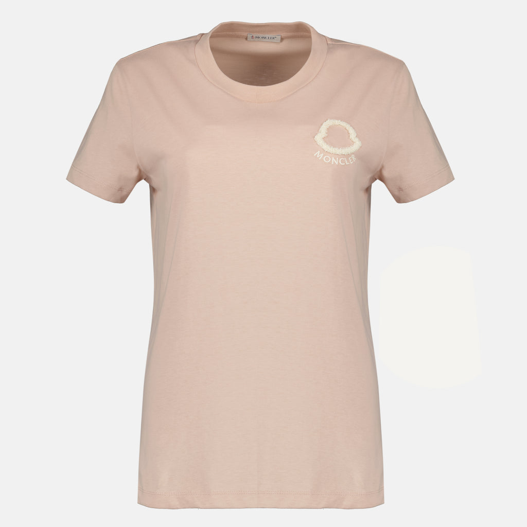 T-shirts T-Shirt de Algodão com Logo Bordado em Rosa Moncler Rose Femme