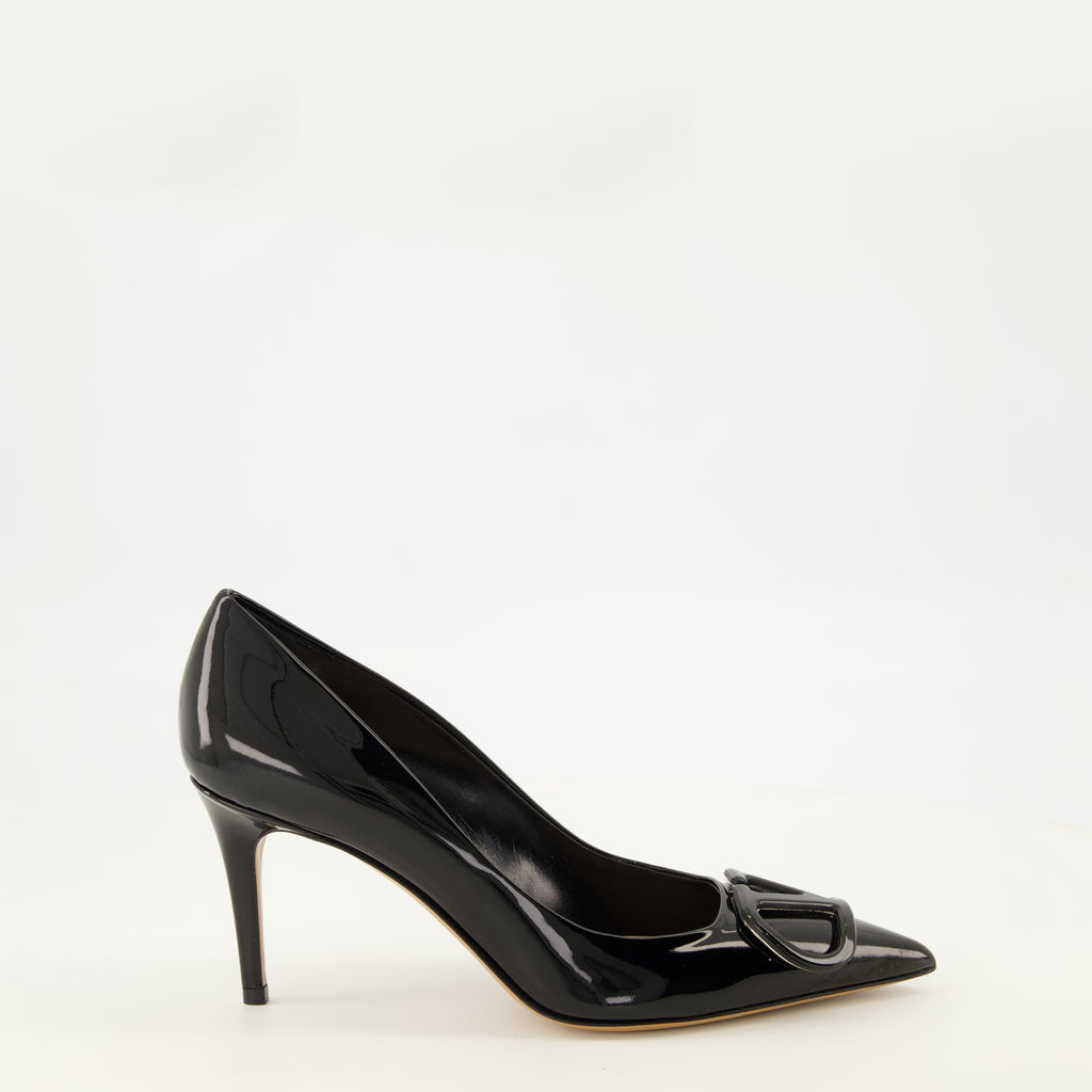 Escarpins Sapatos de Salto Preto em Pele Patente VLogo Valentino Garavani Noir Femme
