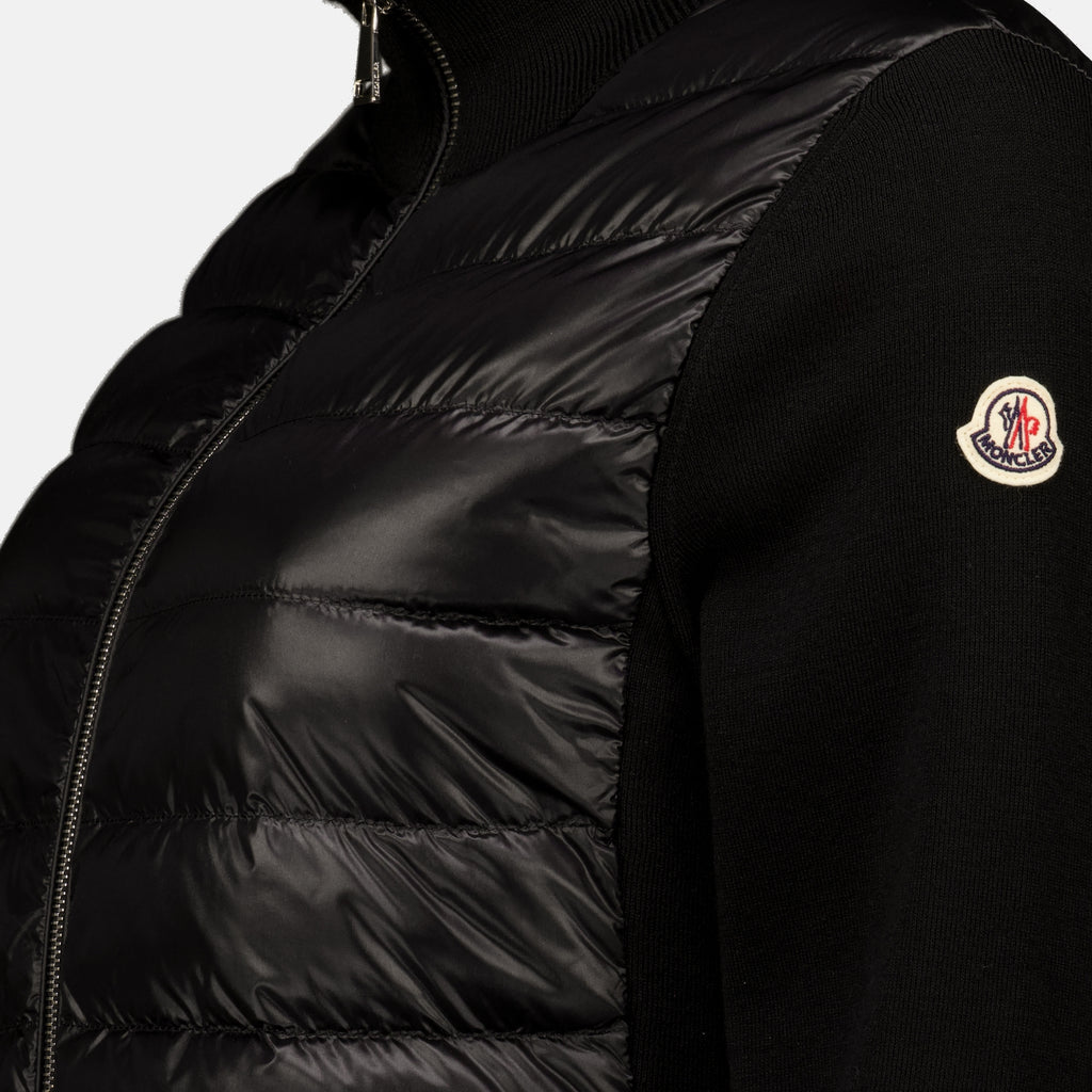 Vestes Gestepptes Zip-Cardigan aus schwarzer Wolle Moncler Noir Femme