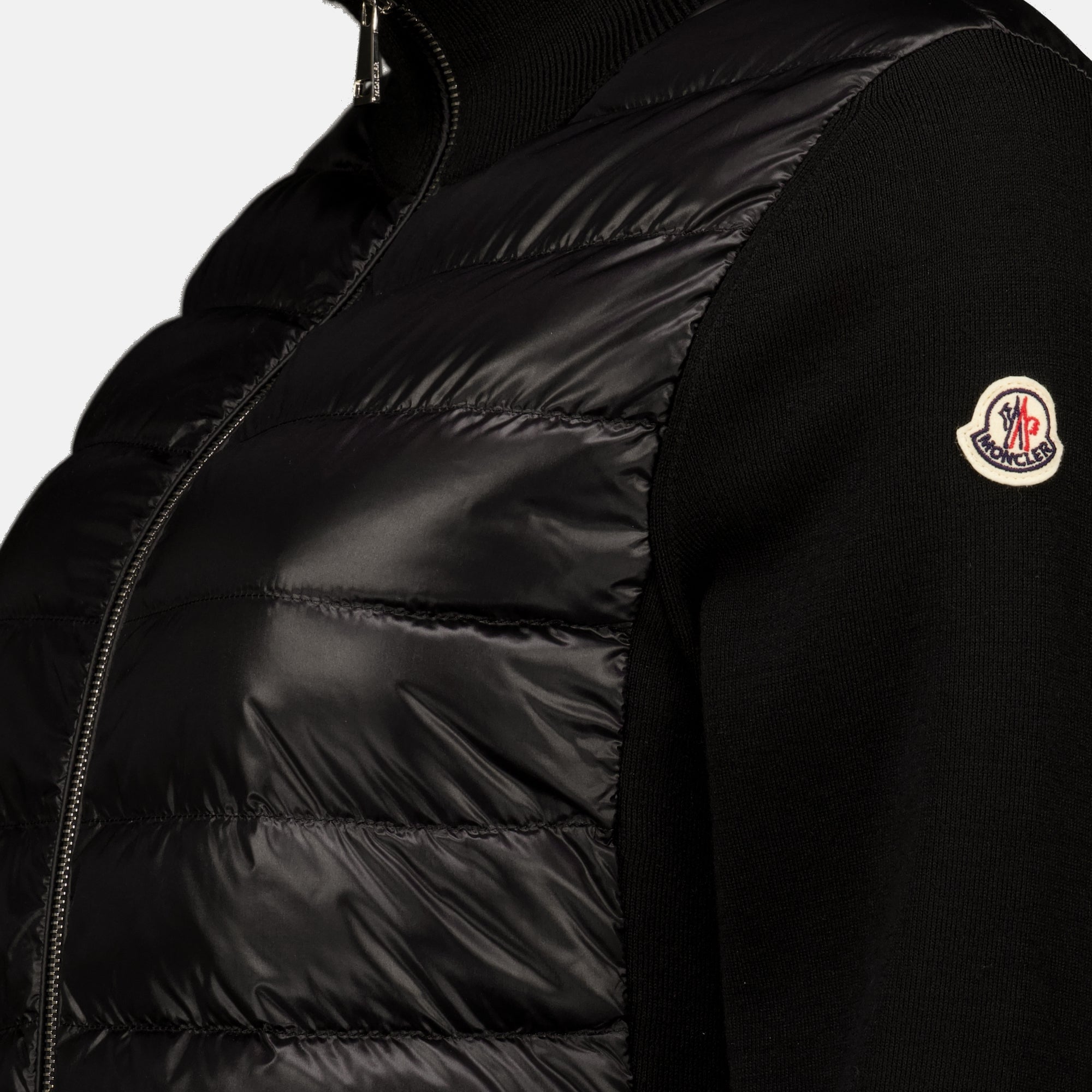 Vestes Cardigan zippé matelassé en laine noir Moncler Noir Femme