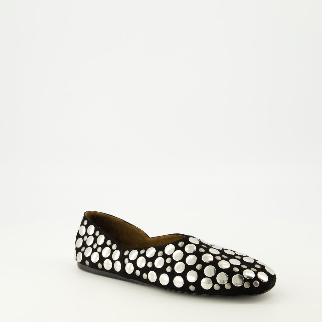 Imagem das Ballerinas Jane em camurça preta da marca Khaite para mulher - Temporada Primavera-Verão 2026 - Vista três quartos frontal direita