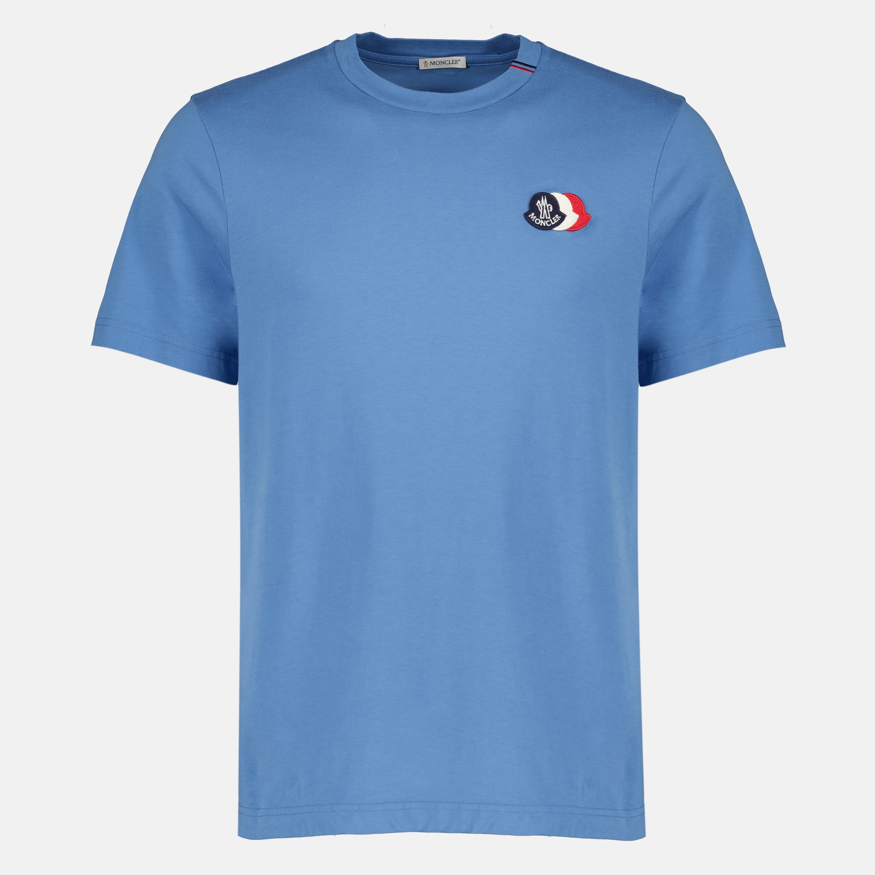 T-shirts 파란색 3색 로고가 있는 면 티셔츠 Moncler Bleu Homme