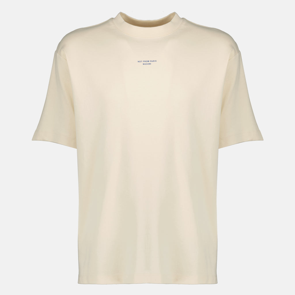 ブランドDrole De Monsieurの男性用ベージュスローガンTシャツの記事の画像 - 春夏2026 - 正面ビュー