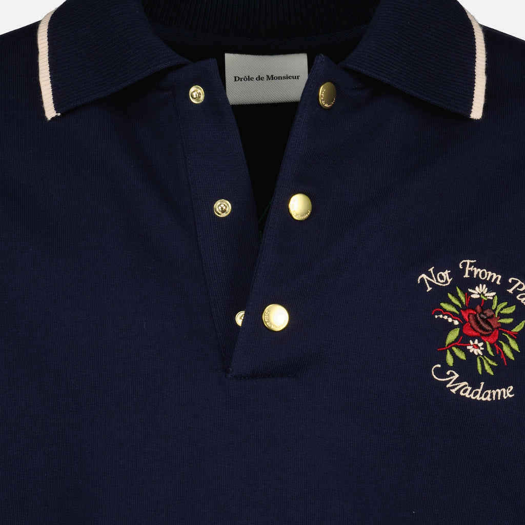 Image de l'article Polo Slogan Rose bleu marine de la marque Drole De Monsieur pour Homme - Saison Printemps-Été 2026 - Vue détaillée_2