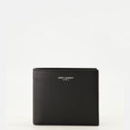 Imagen de la billetera de cuero negro Saint Laurent Paris para hombres - Temporada Primavera-Verano 2026 - Vista frontal