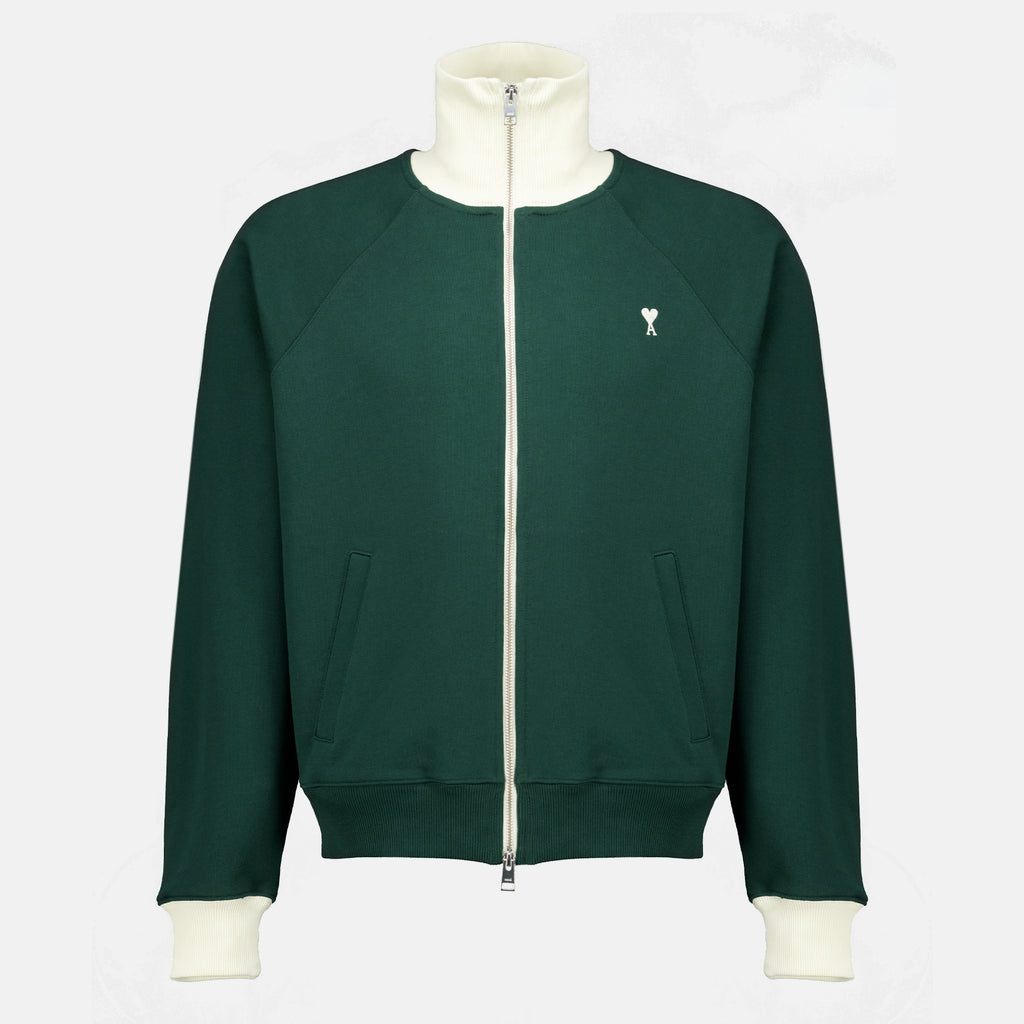 Sweatshirts Giacca in Cotone Verde con Zip Ami PARIS Vert Unisexe