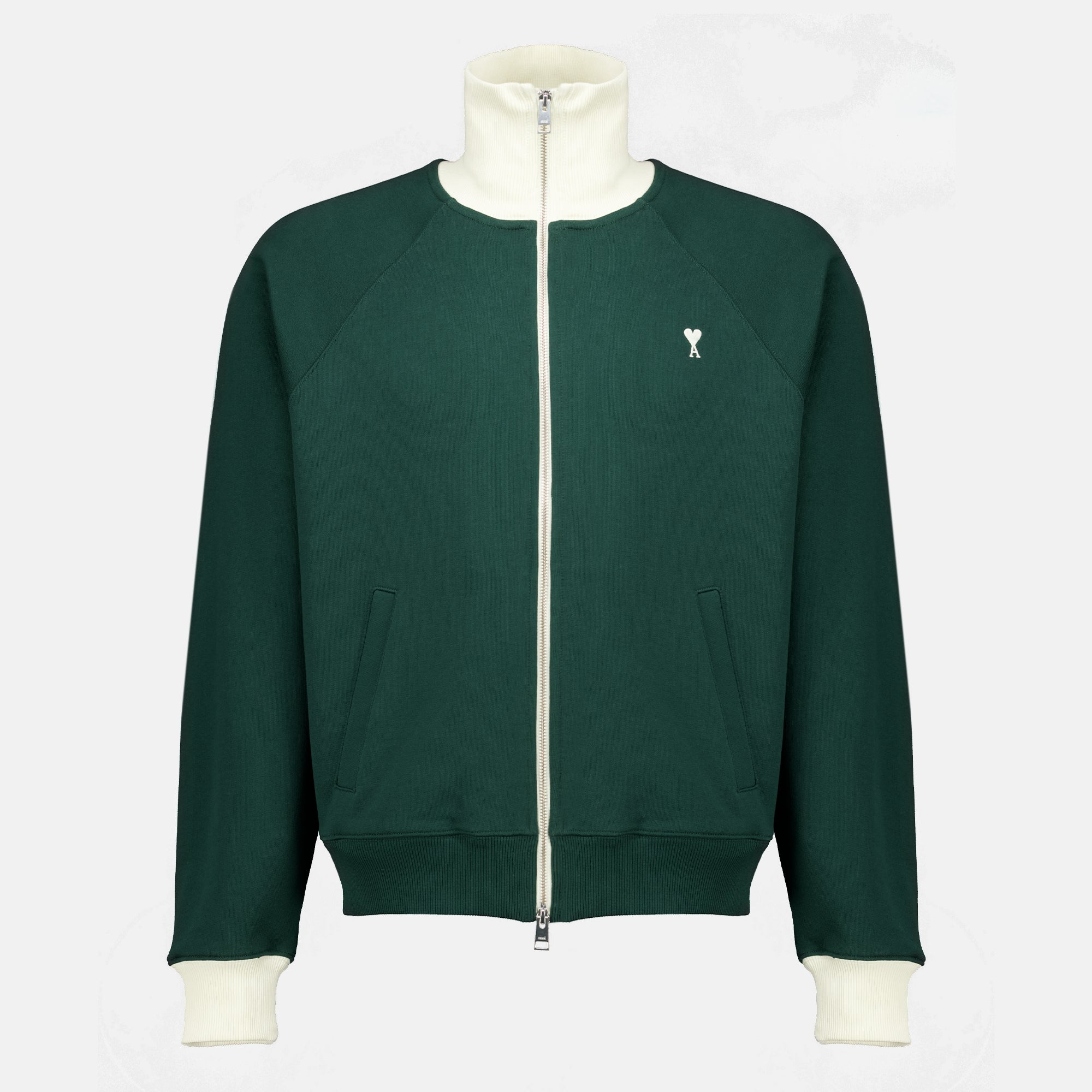 Sweatshirts Chaqueta de algodón verde con cremallera Ami PARIS Vert Unisexe