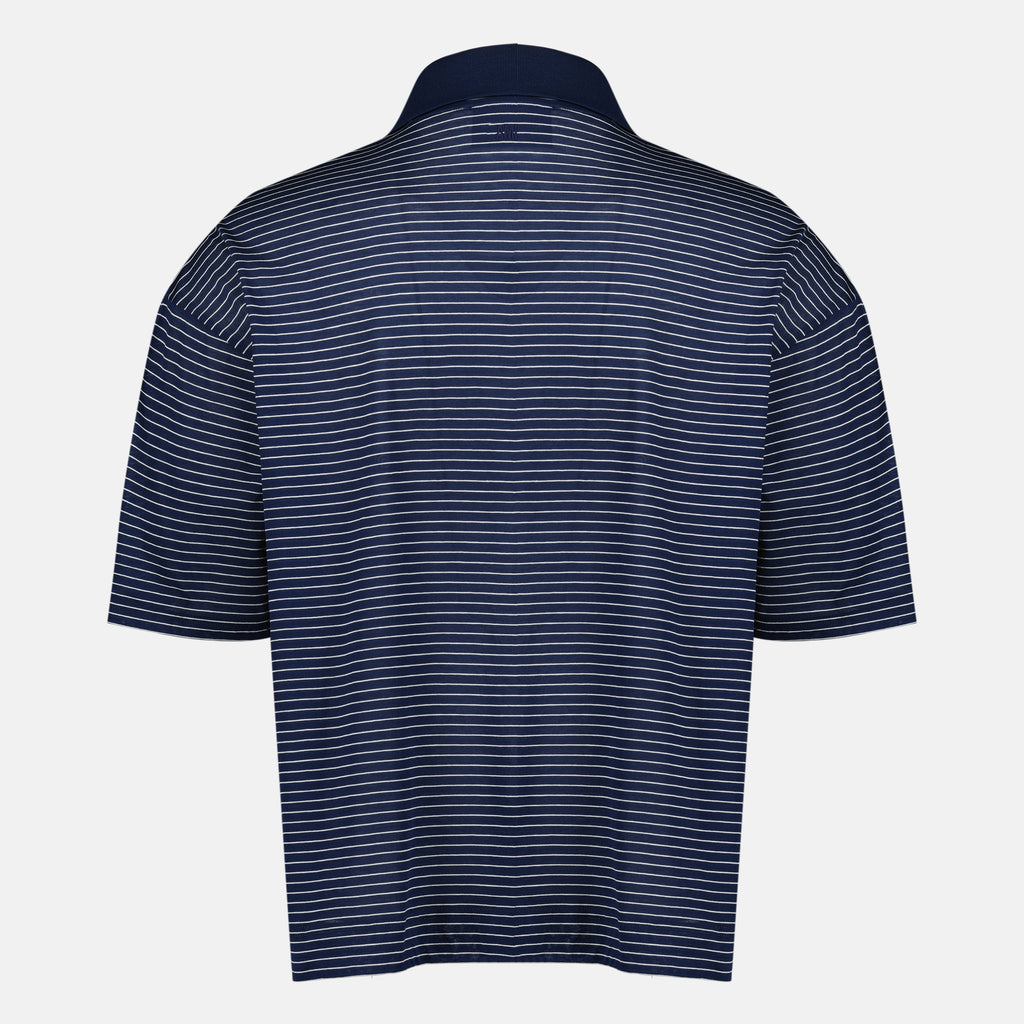 Ami PARIS 브랜드의 유니섹스용 네이비 블루 스트라이프 면 폴로 이미지 - 2026 봄-여름 - 뒷면 보기