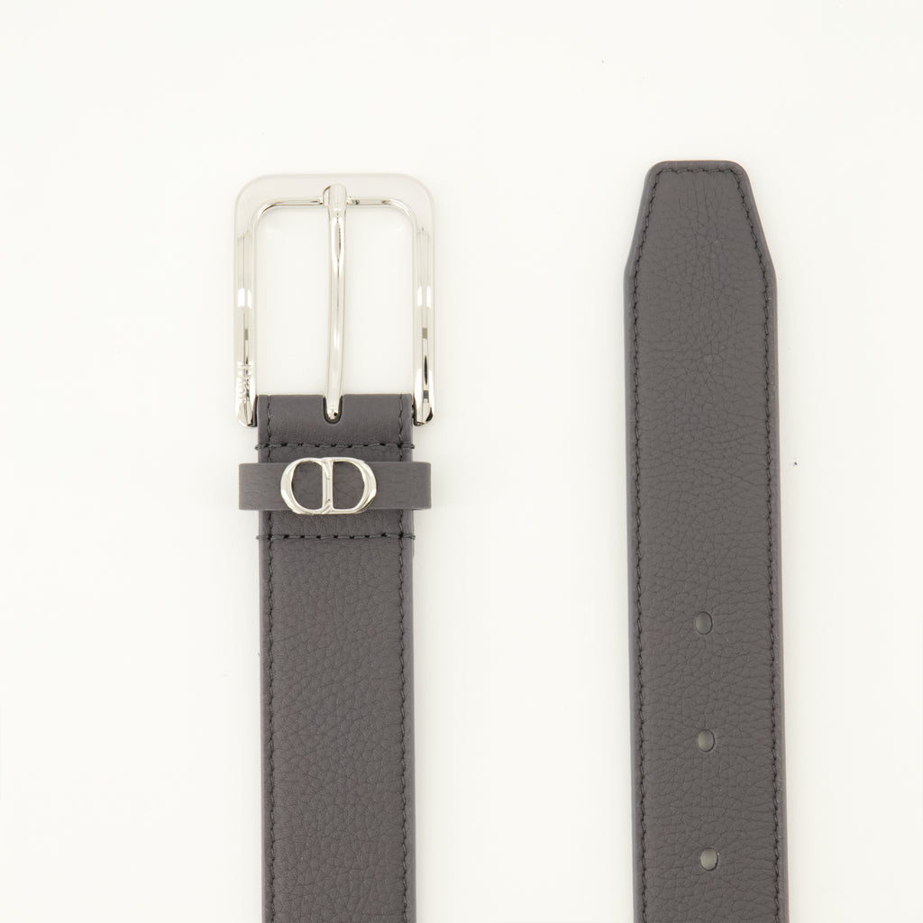 Ceintures CD Icon Grained Leather Belt in Gray Dior Gris Homme