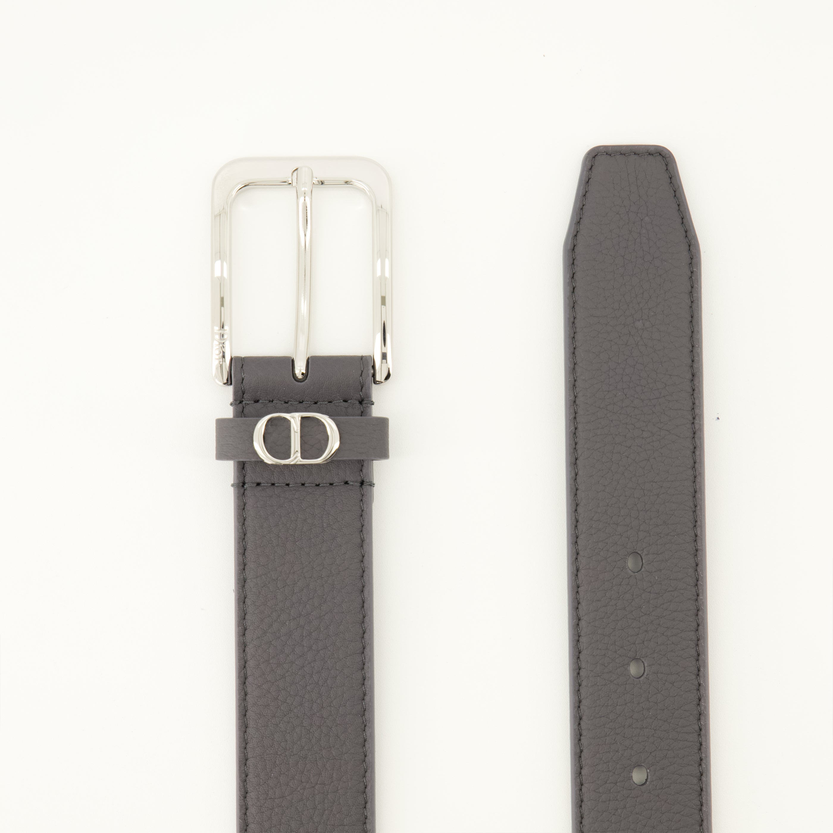 Ceintures CD Icon Grained Leather Belt in Gray Dior Gris Homme