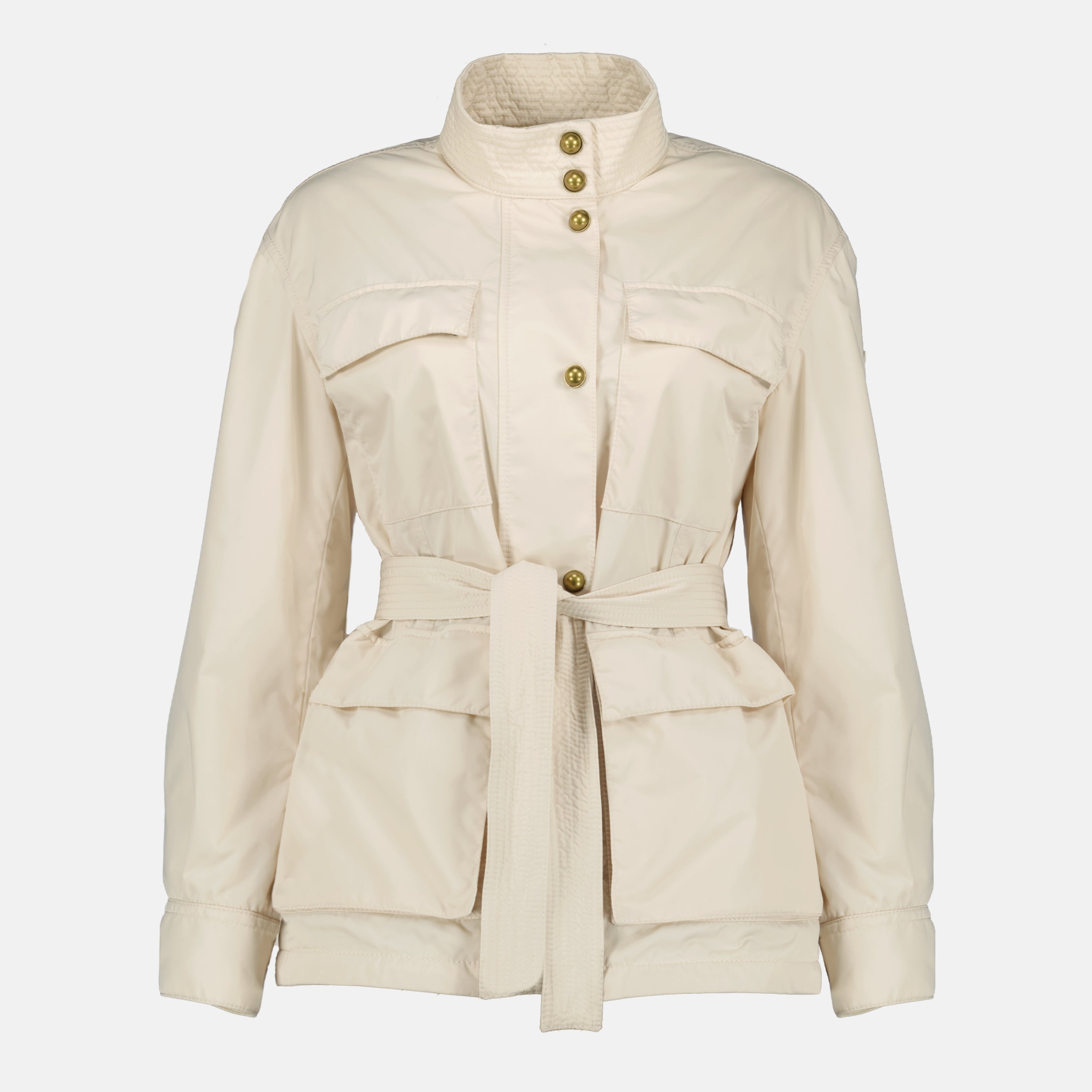 Image of the Moncler Women's Maitake Beige Belted Jacket - Spring-Summer 2026 - Front View
