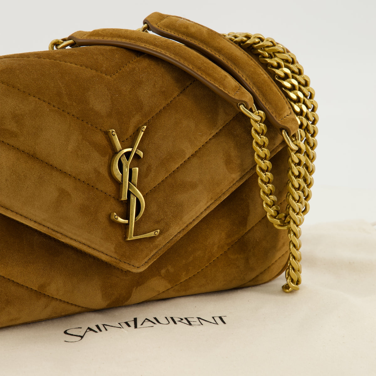 Sacs à main et épaule Sac Loulou small en suède beige Saint Laurent Marron Femme