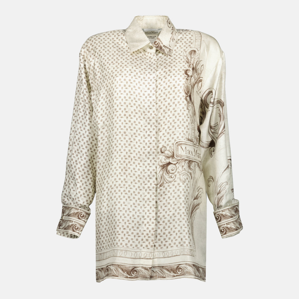여성을 위한 Max Mara 브랜드의 베이지색 긴 인쇄 셔츠 이미지 - 2026년 봄여름 - 앞면 보기