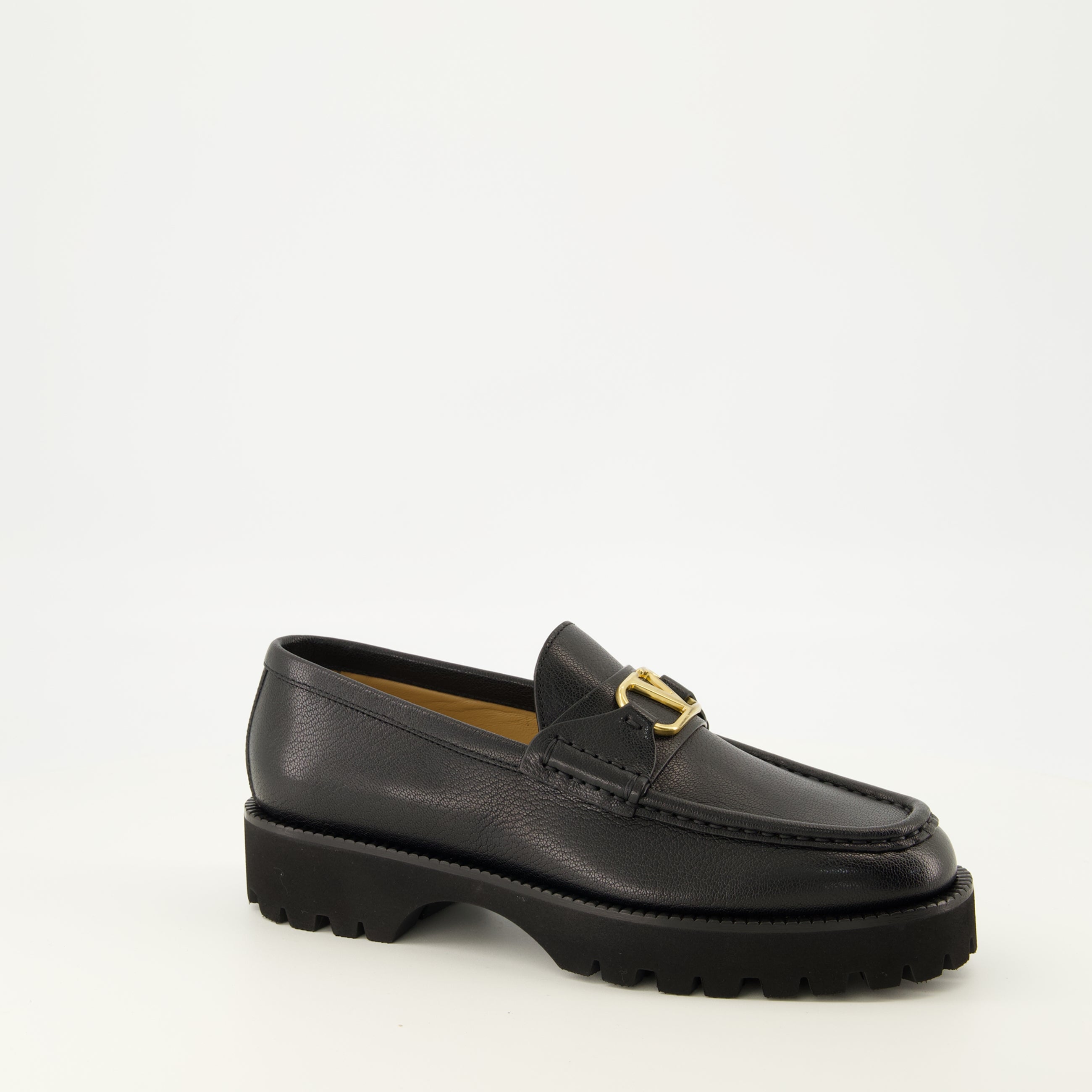 Mocassins VLogo Leather Loafers in Black Valentino Garavani Noir Femme