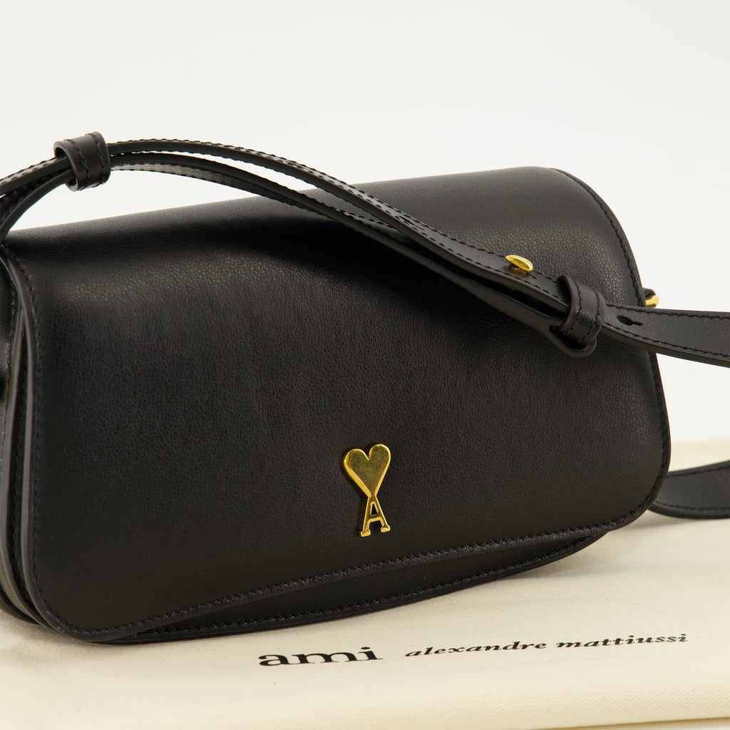 Sacs bandoulière Borsa a spalla Paris Paris in pelle nera Ami PARIS Noir Unisexe