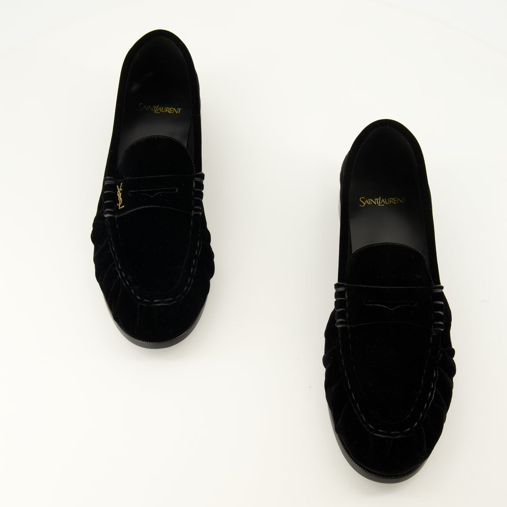 Mocassins Mocassino in Velluto Nero Saint Laurent Noir Homme