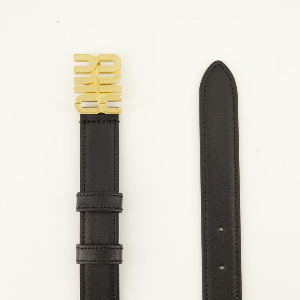 Ceintures Cinturón de Cuero Negro Miu Miu Noir Femme