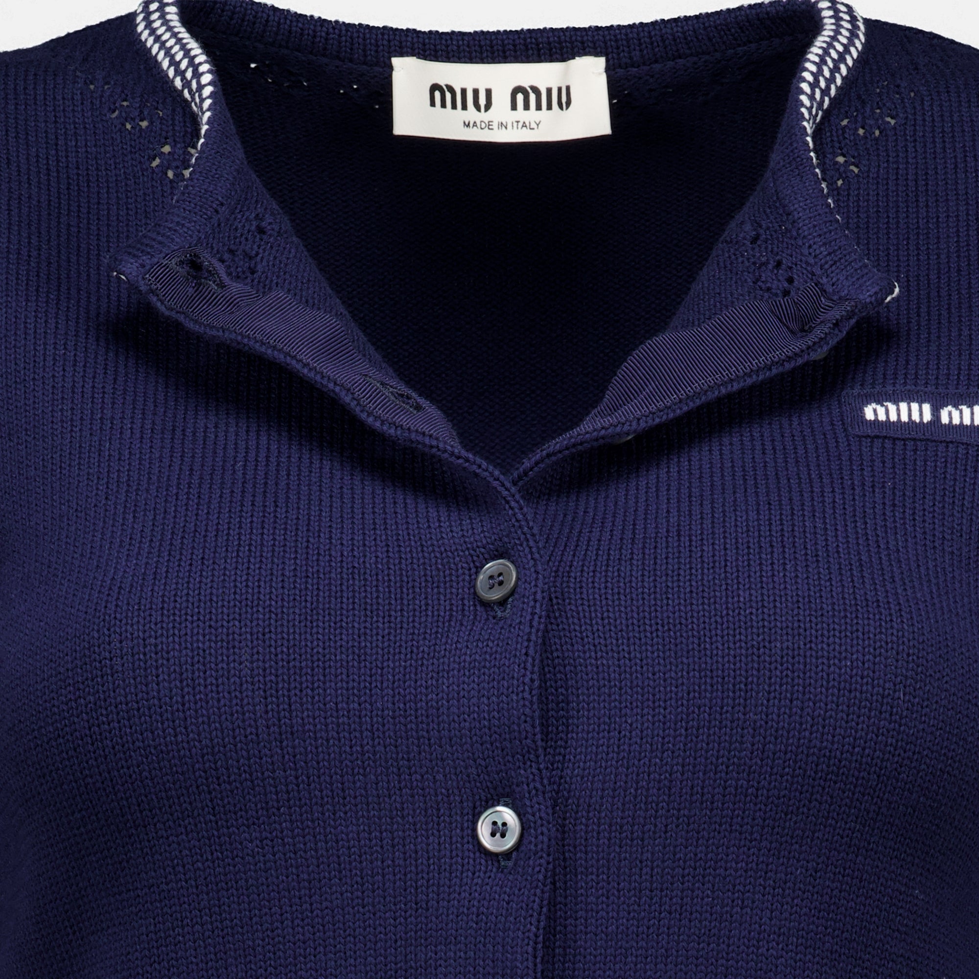 Maille Cardigan Curto de Algodão Azul Marinho Miu Miu Bleu foncé Femme